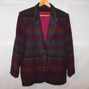 VTG 90s Navajo Southwestern Print Oversized Wool Blend Blazer Two Roads Women 11